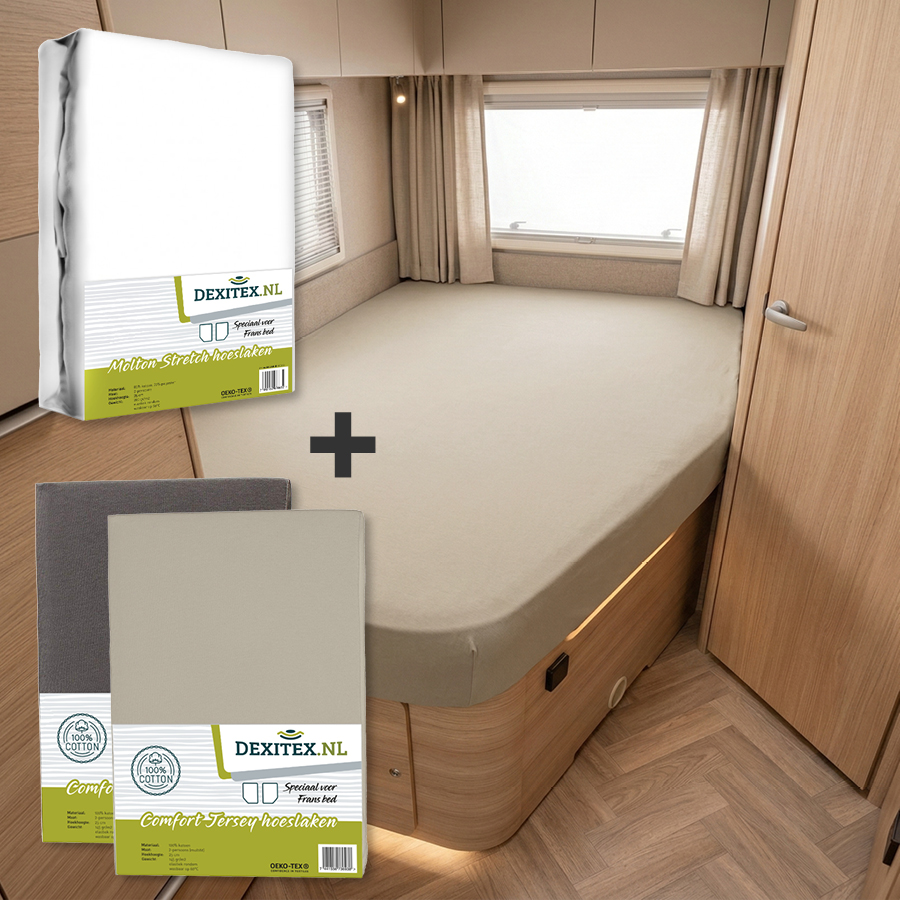 Paquete textil cama francesa - 1 Muletón con 2 sábanas bajeras - derecho