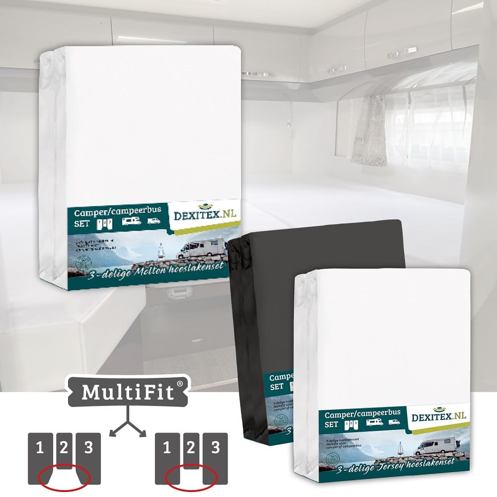 Paquete textil Camas longitudinales caravana con colchón central - 2 juegos de sábanas ajustables (3 piezas) y 1 juego de molton (3 piezas)