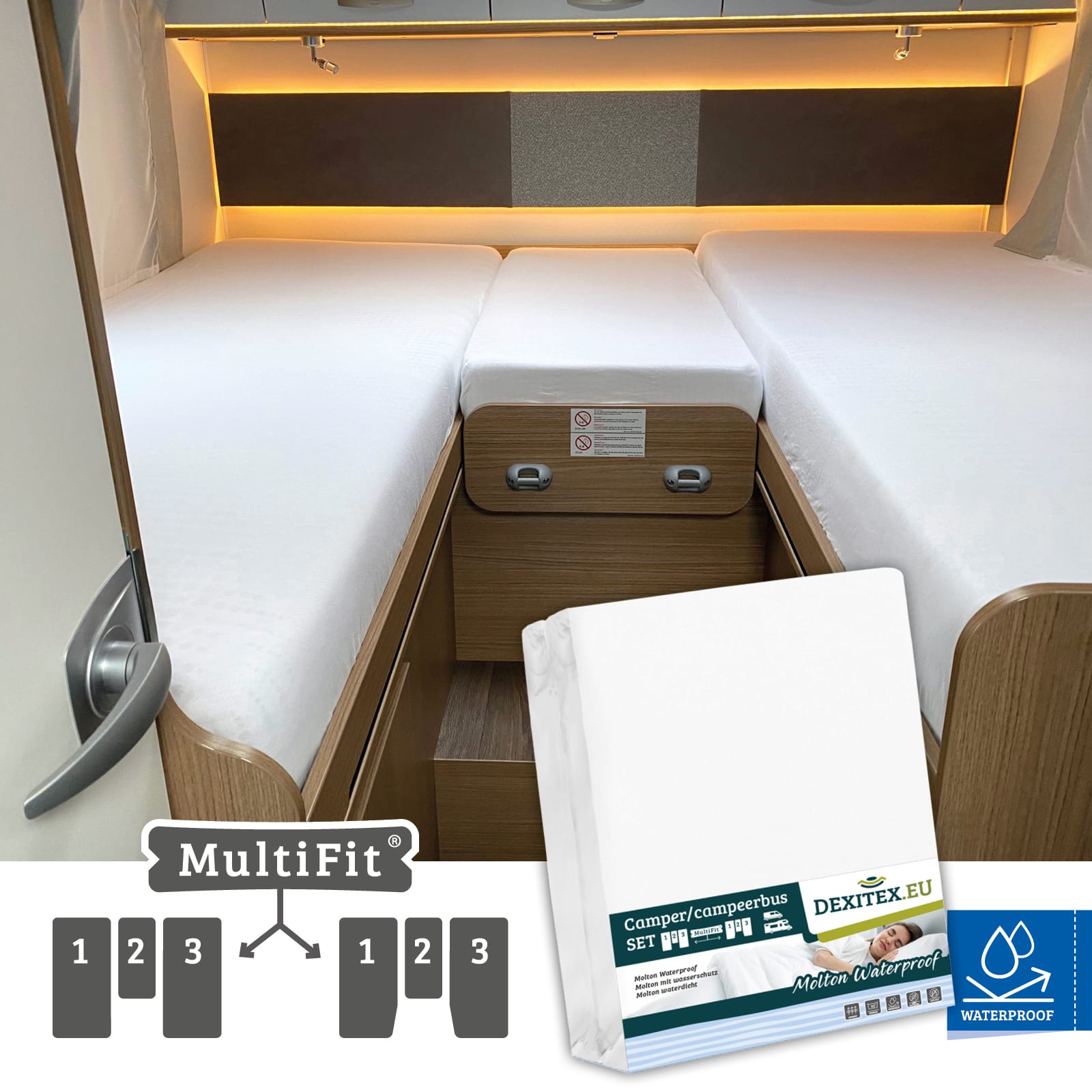 Juego de sábanas bajeras impermeables de Muletón - 3 piezas con colchón intermedio